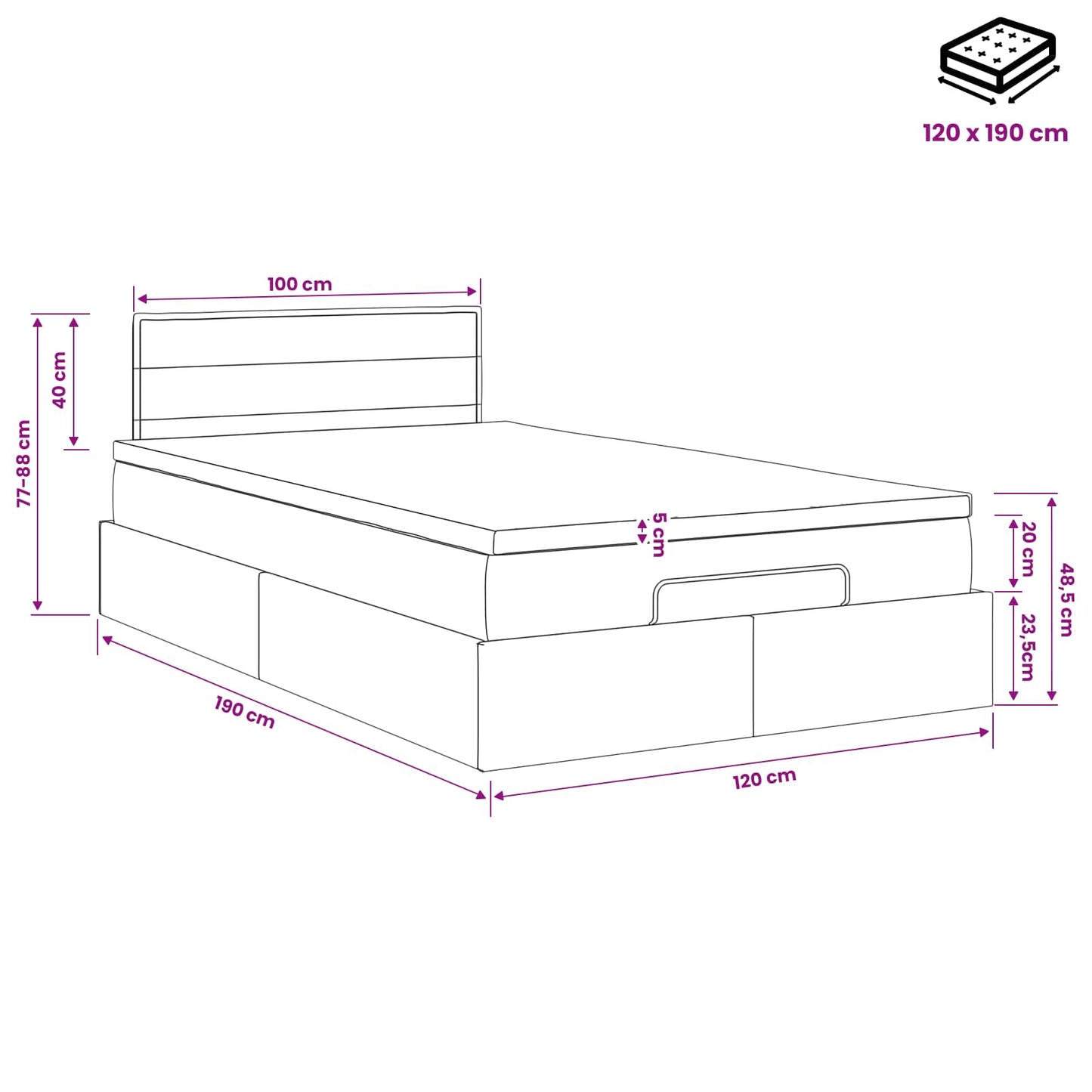 Ottoman Bed met Matrassen en LED Donkerbruin 120 x 190 cm Stof