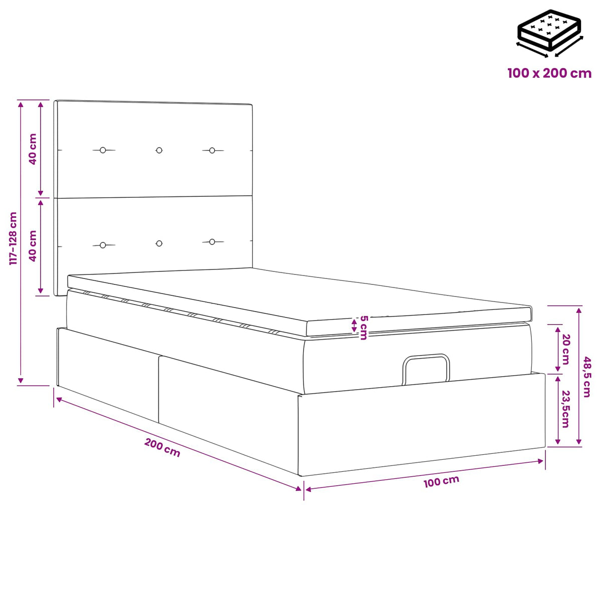 Ottoman Bed met Matrassen en LED Donkerbruin 100 x 200 cm Stof