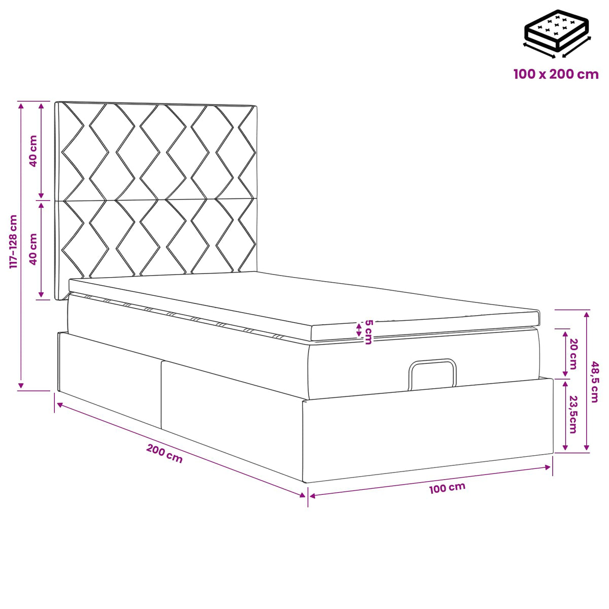Ottoman Bed met Matrassen en LED Blauw 100 x 200 cm Stof