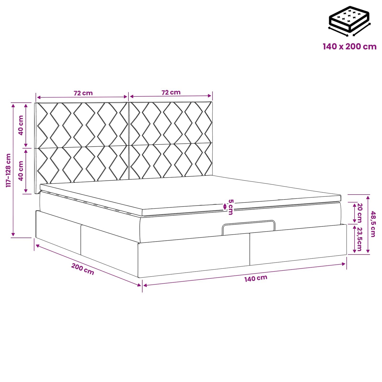Ottoman Bed met Matrassen en LED Donkergroen 140 x 200 cm