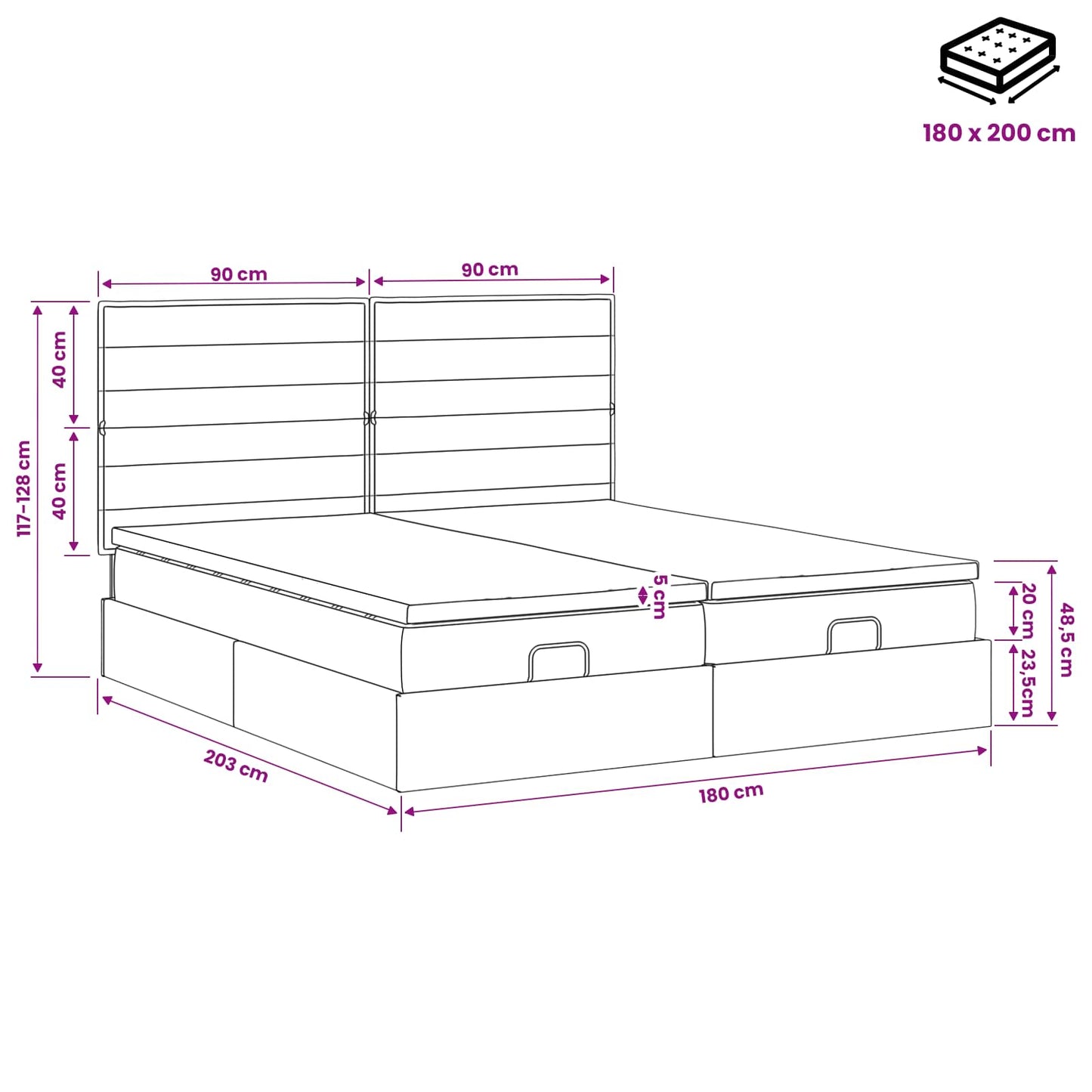 Ottoman Bed met Matrassen en LED Blauw 180 x 200 cm Stof