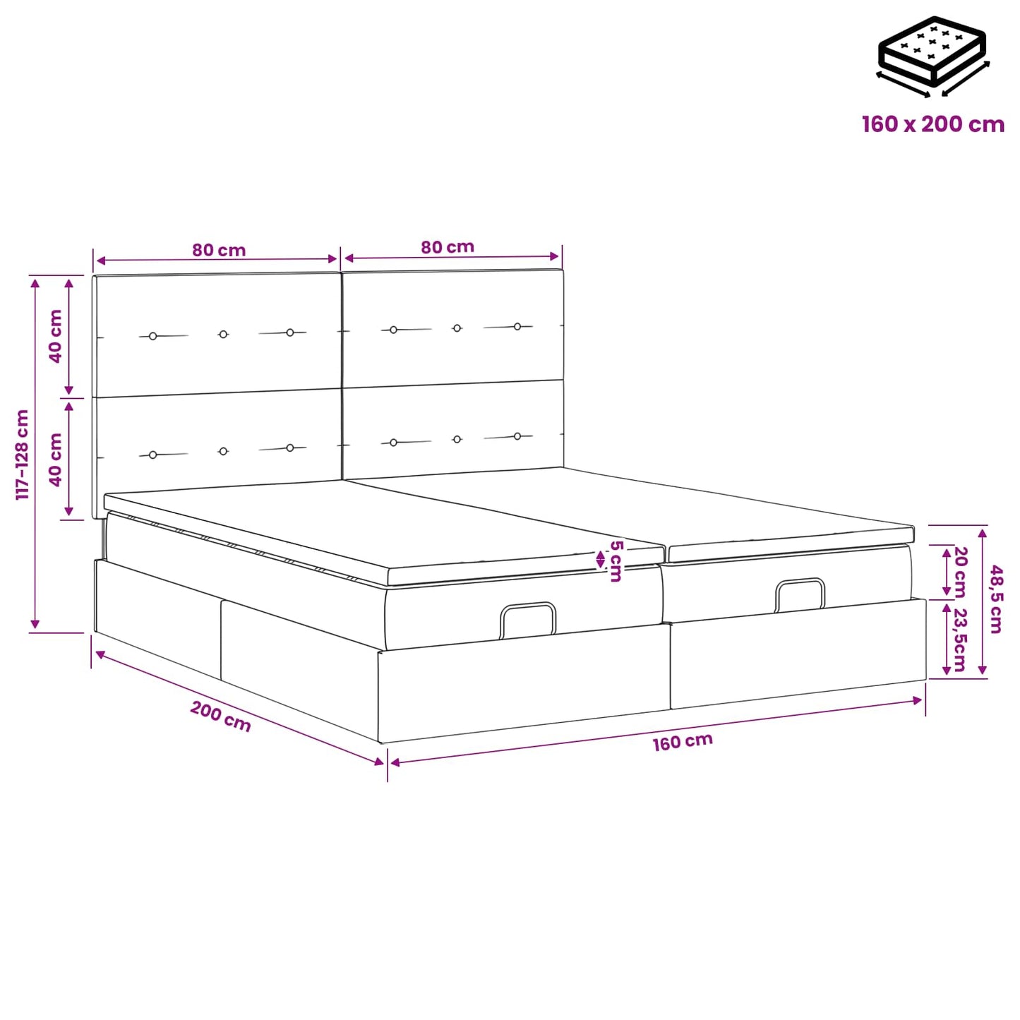 Ottoman Bed met Matrassen en LED Donkerbruin 160 x 200 cm Stof
