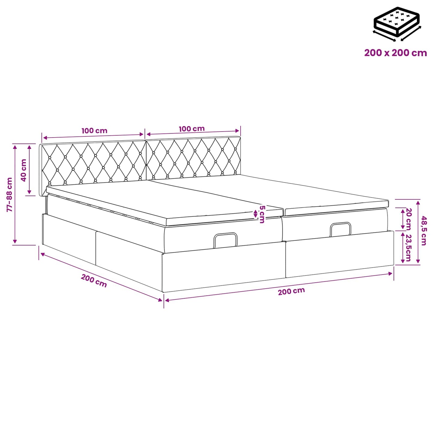 Ottoman Bed met Matrassen en LED Donkergroen 200 x 200 cm