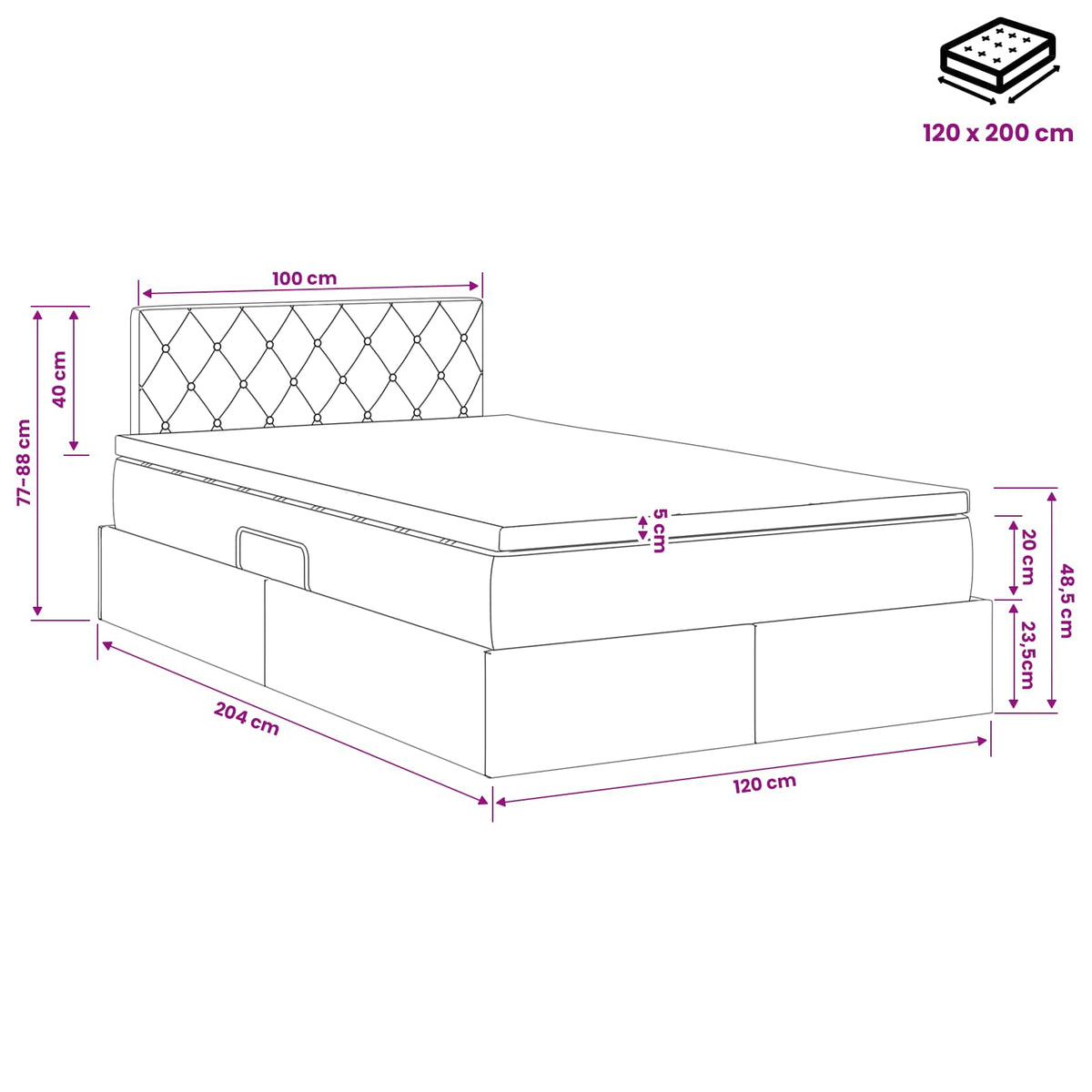 Opslag bed met hoofdeinde Donkergrijs 120 x 200 cm Fluweel