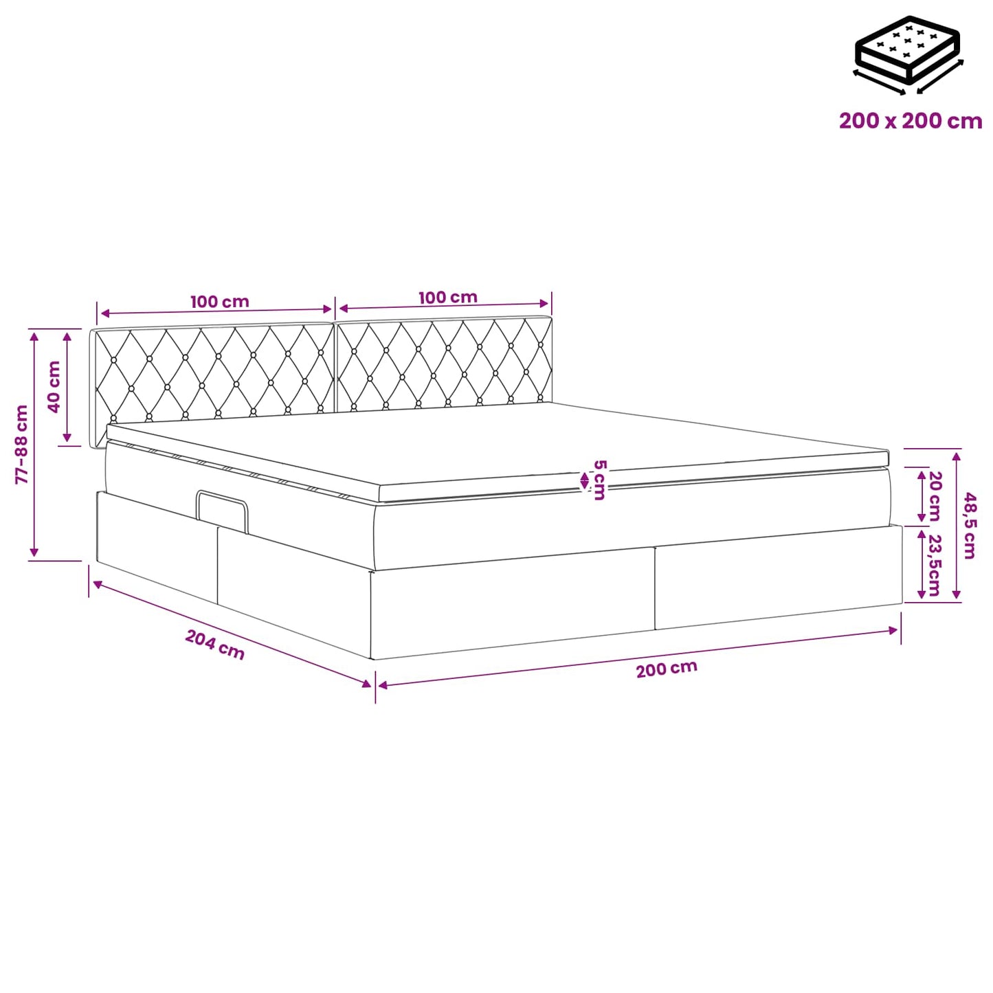 Opslag bed met hoofdeinde Roze 200 x 200 cm Fluweel