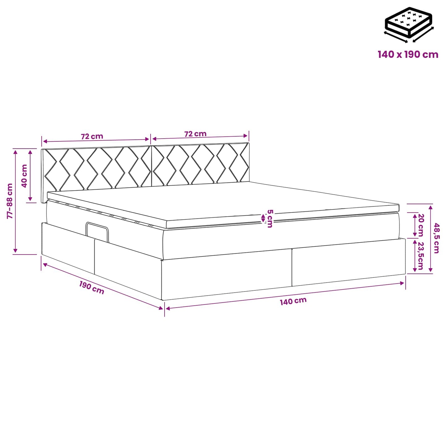 Opslag bed met hoofdeinde Lichtgrijs 140 x 190 cm Fluweel