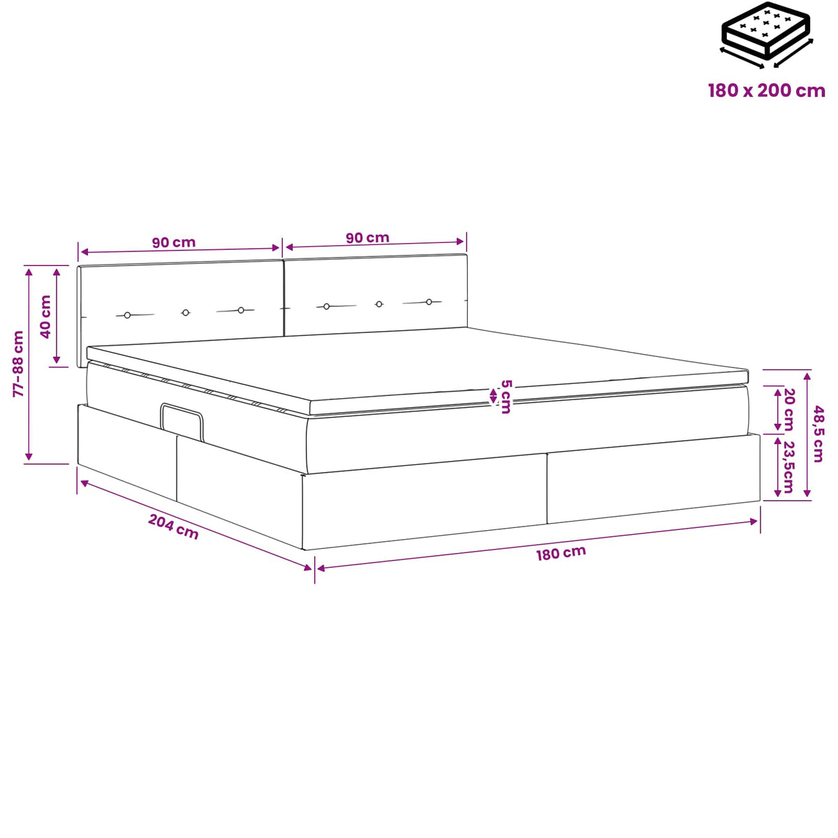 Opslag bed met hoofdeinde 2 st Lichtgrijs