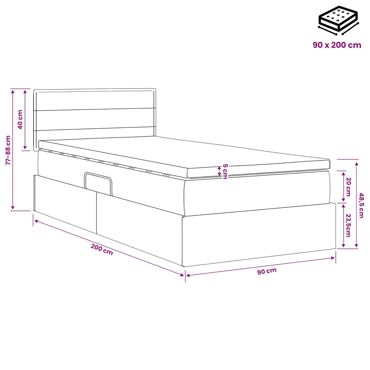 LED Opslagbed met Matras Blauw 90 x 200 cm Stof