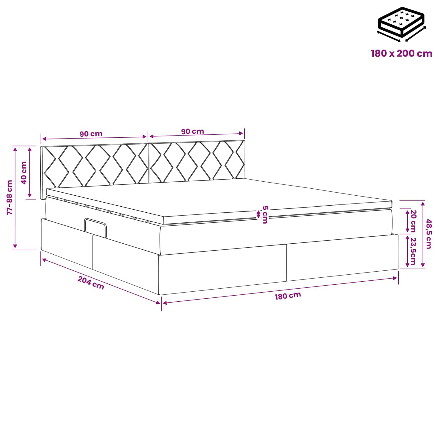 LED Opslagbed met Matras Donkergrijs 180 x 200 cm Stof