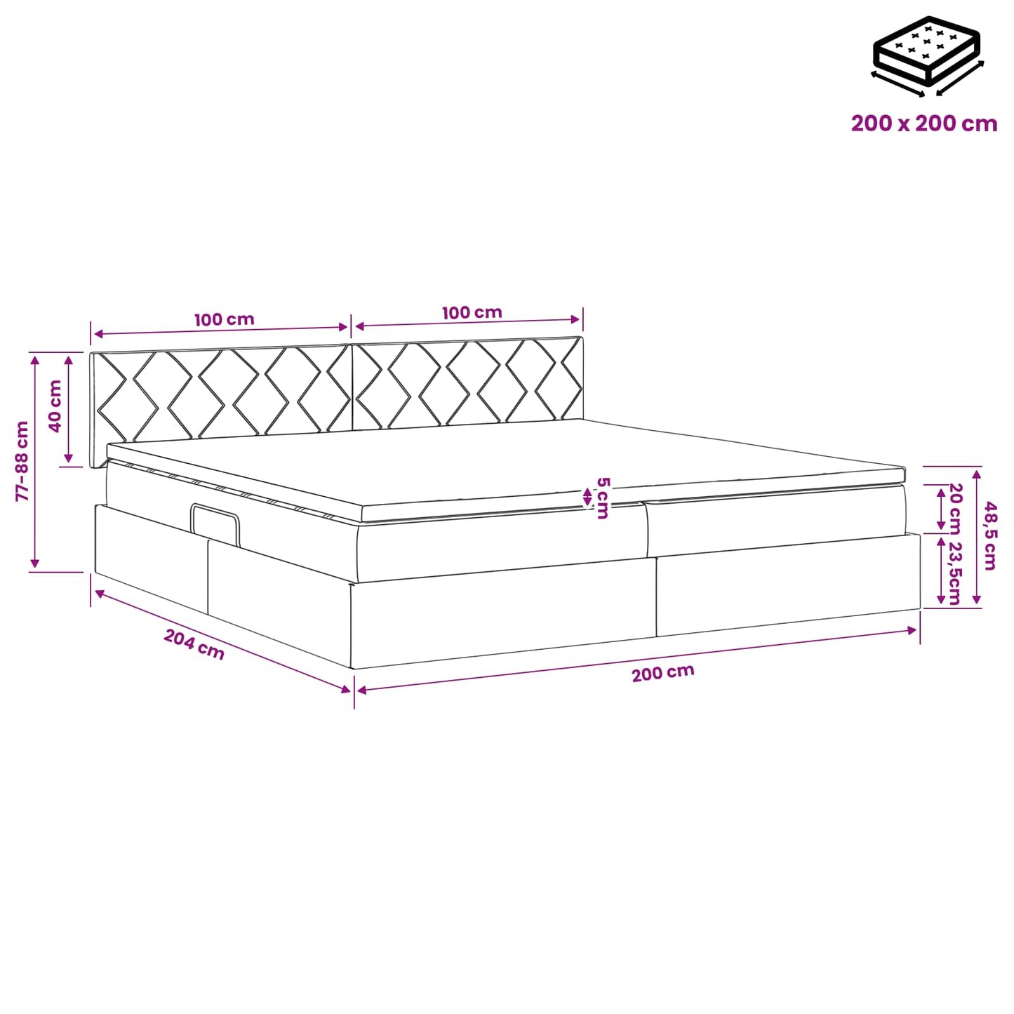 LED Opslagbed met Matras Blauw 200 x 200 cm Stof