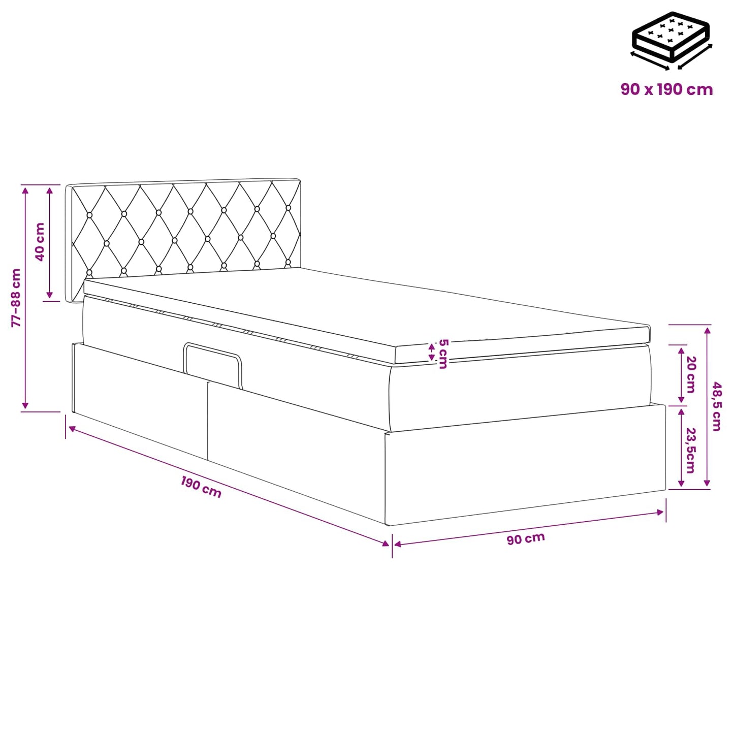 LED Opslagbed met Matras Donkergroen 90 x 190 cm Fluweel