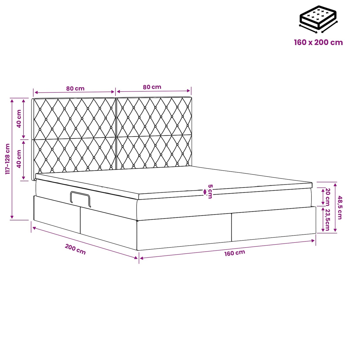 Opslag bed met matras Donkerblauw 160 x 200 cm Fluweel