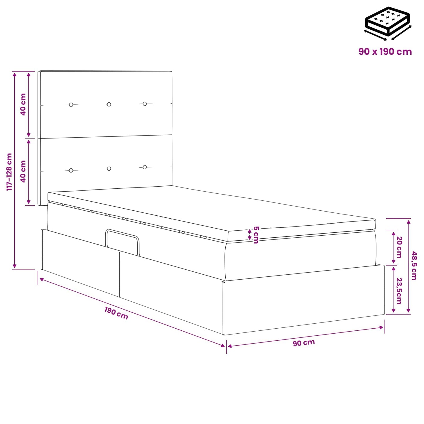 Opslag bed met matras met hoofdeinde Roze 90 x 190 cm Fluweel