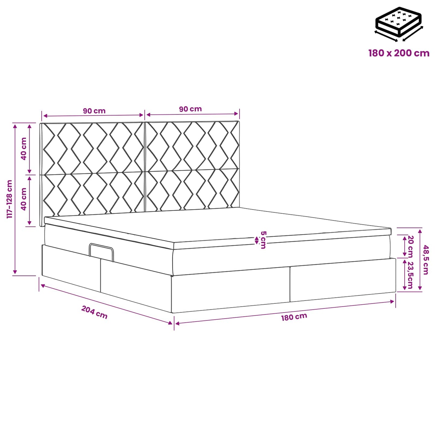 LED Opslagbed met Matras Roze 180 x 200 cm Fluweel