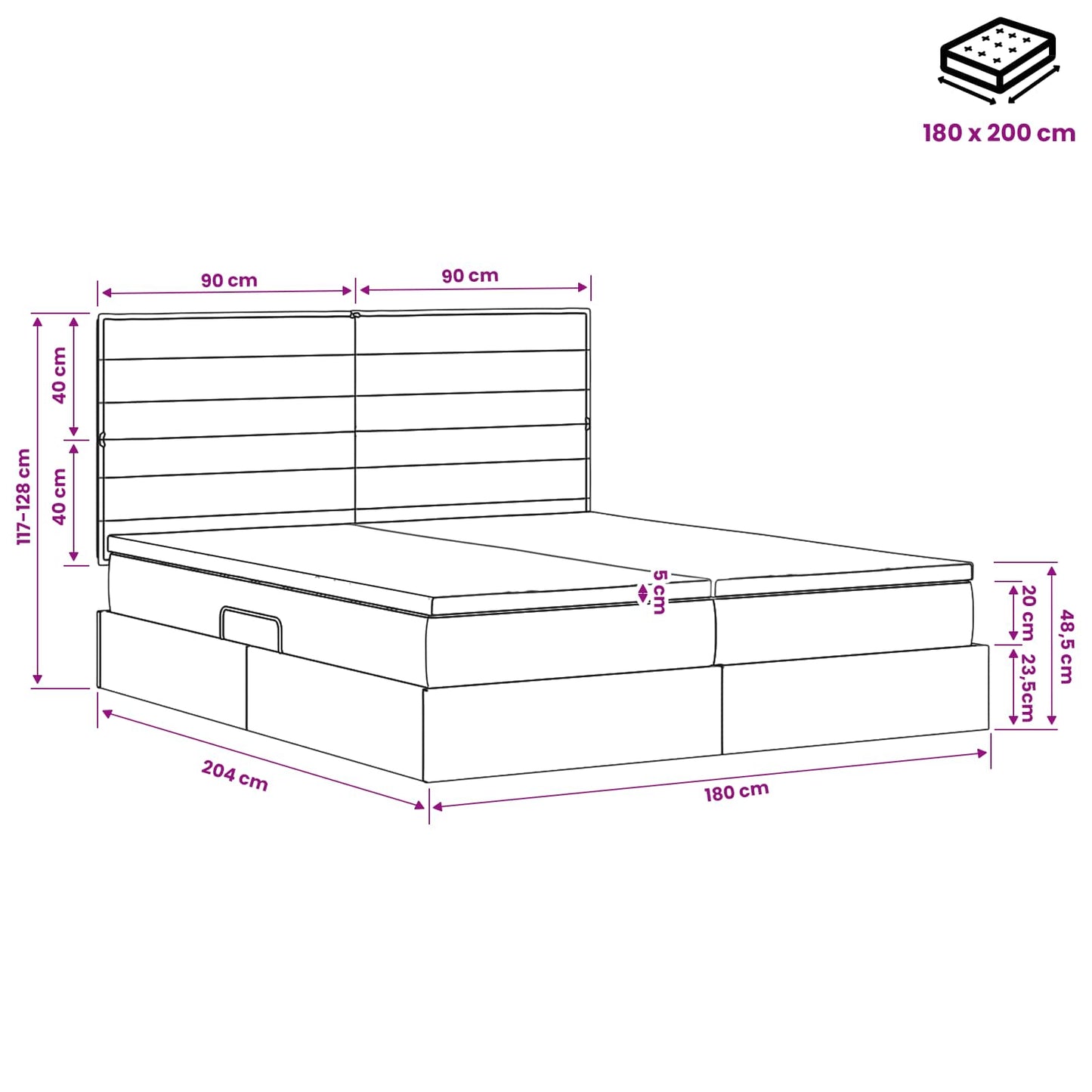 LED Opslagbed met Matras Zwart 180 x 200 cm Stof