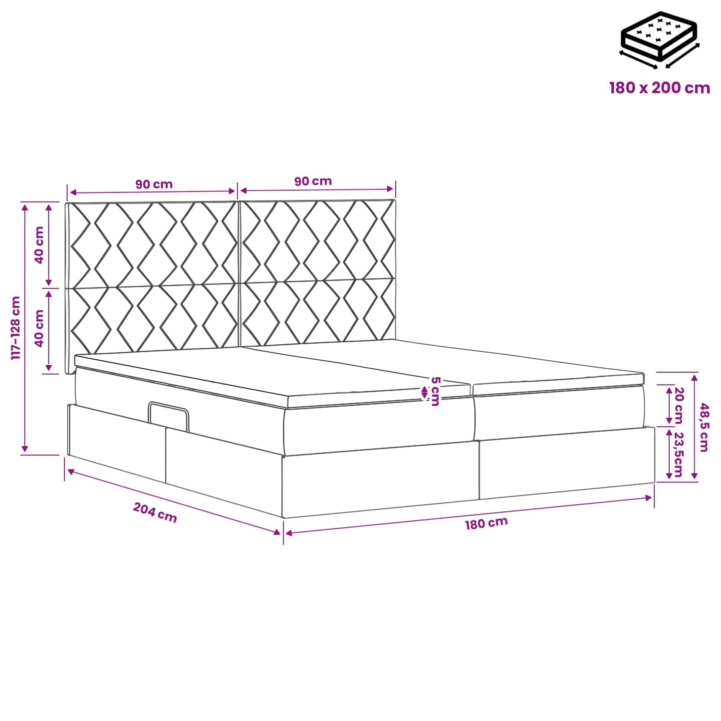 LED Opslagbed met Matras Roze 180 x 200 cm Fluweel