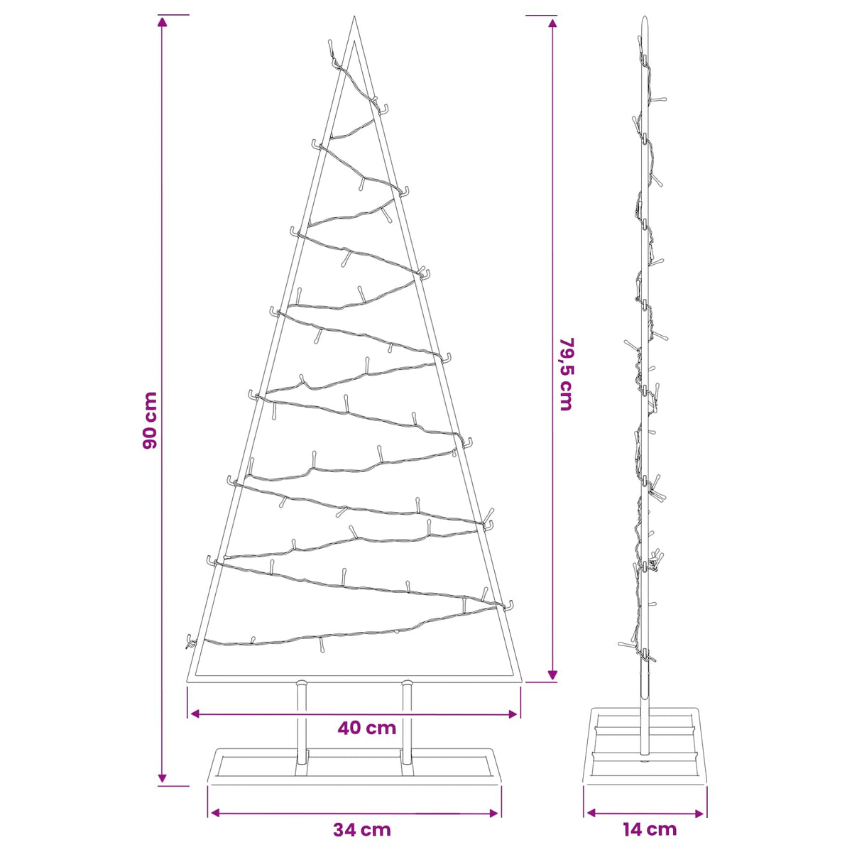 Metalen kerstboom met led KUOPIO 90 cm Warmwit Staal Wit