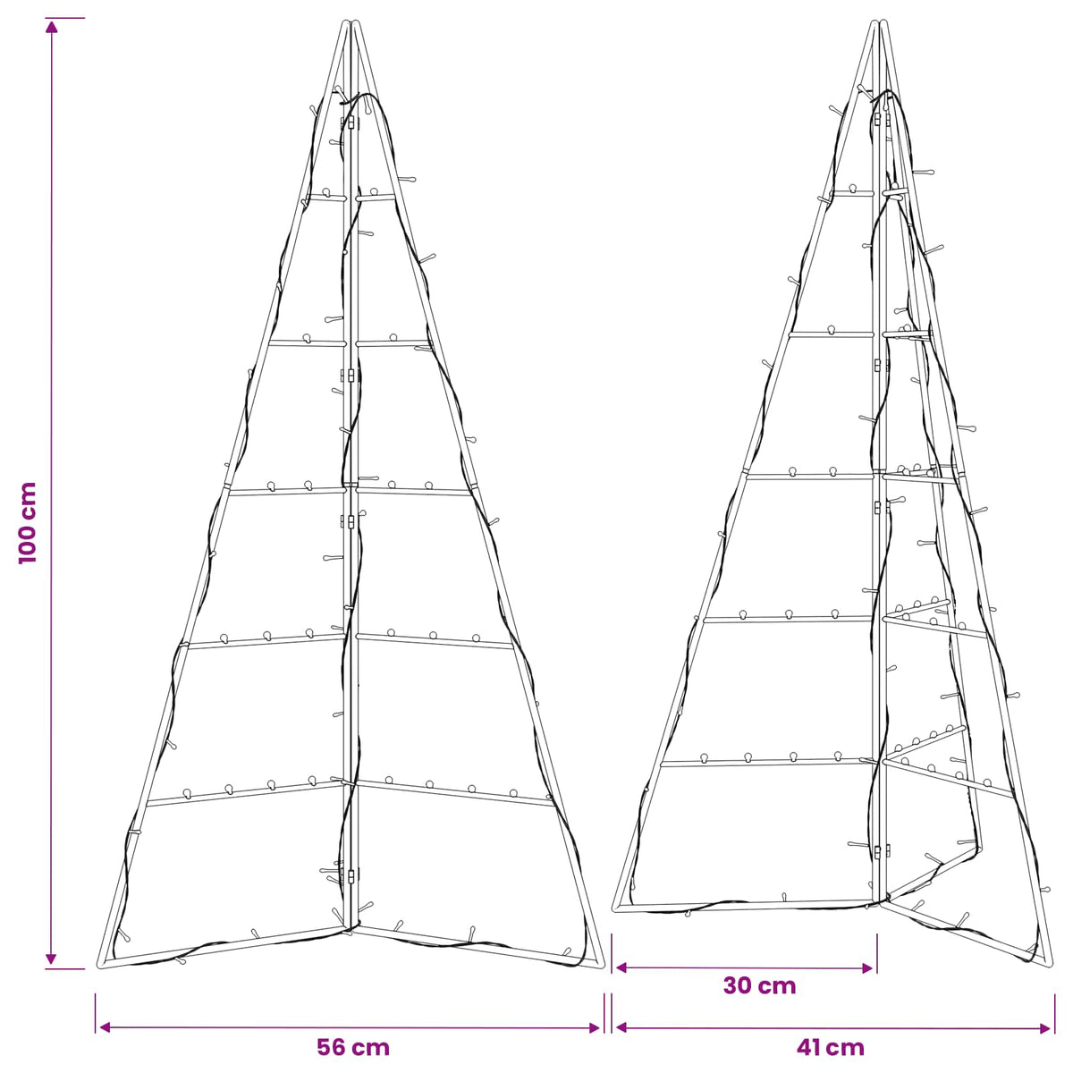 Metalen kerstboom KUOPIO 100 cm Warmwit Staal Zwart