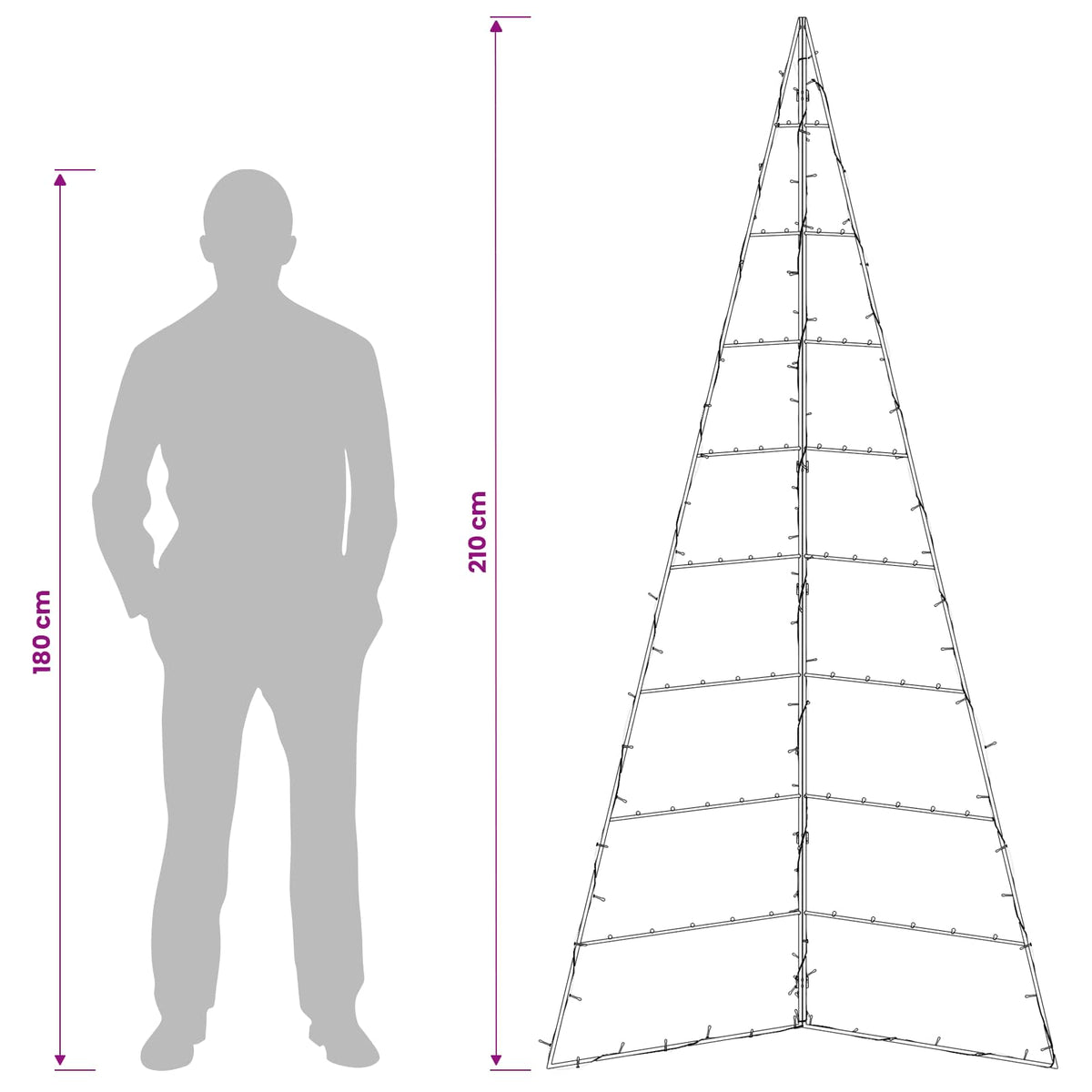 Metalen kerstboom KUOPIO 210 cm Warmwit Staal Zwart