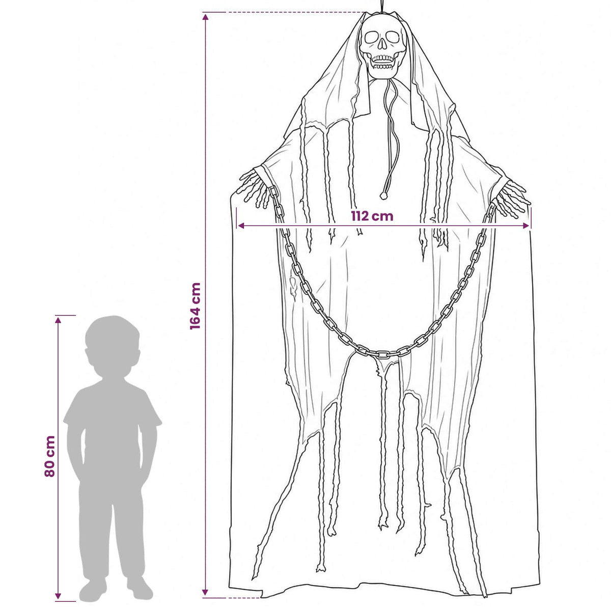 Hangende magere hein voor halloween SPOOKA Zwart 112 x 164 cm