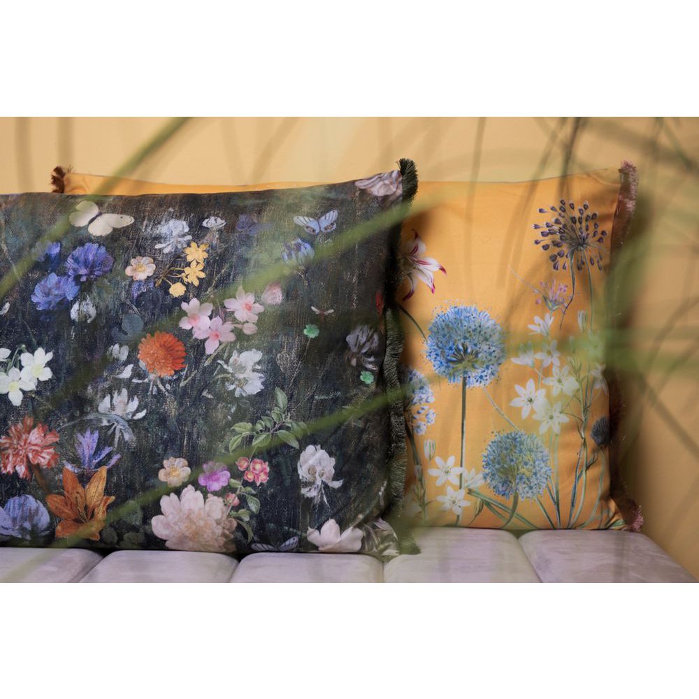 Sierkussen 60x40 cm groen wit polyester bloemen