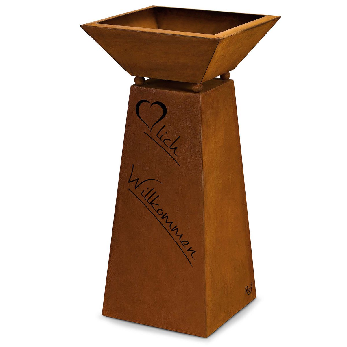 Sierzuil met bloemschaal roestkleurig metaal 57 cm