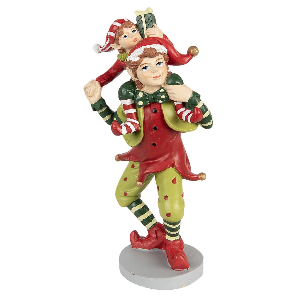Kerstdecoratie beeld elf 19 cm rood groen