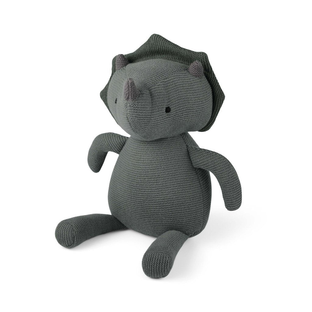Knuffel dino 29 cm gebreid katoen groen