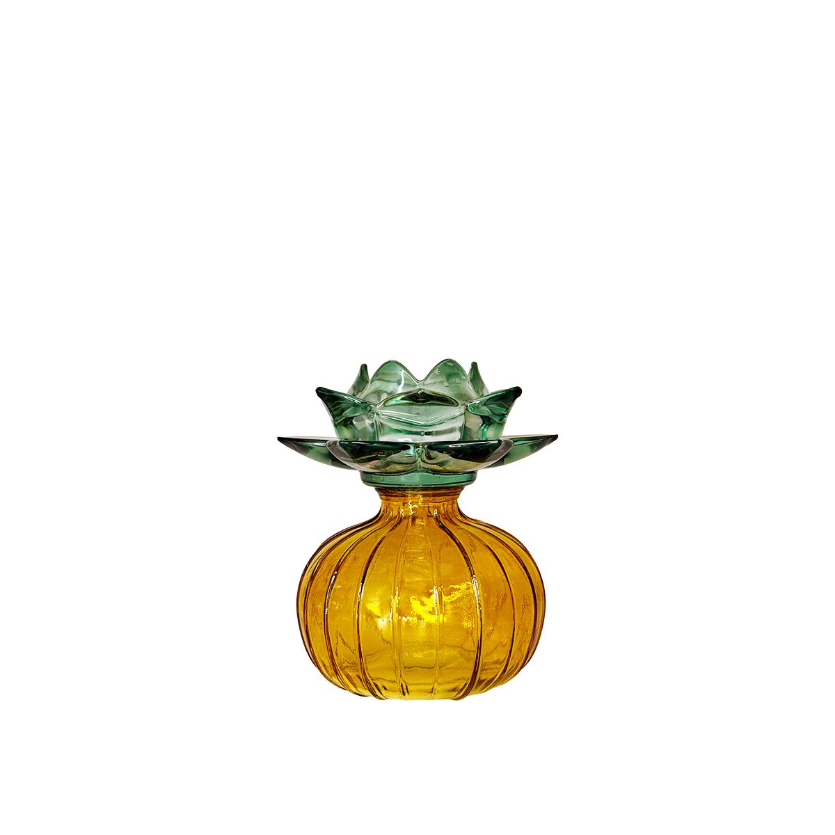 Kaarshouder Capri geel groen glas 12x12x14,3 cm