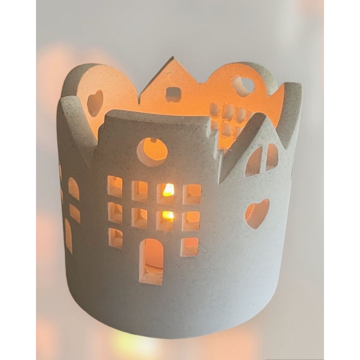 Theelichthouder 10 cm wit oranje grijs