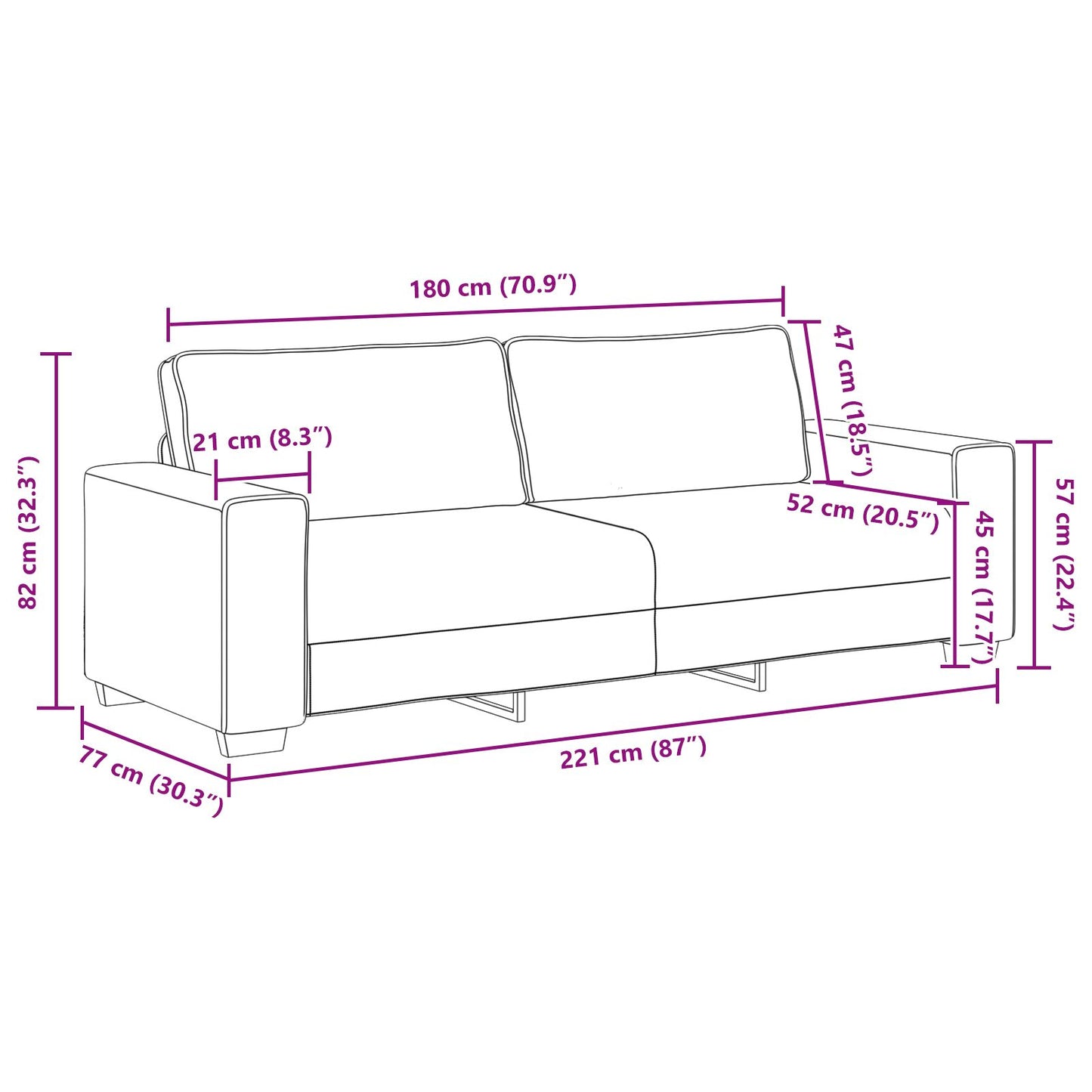 180 Cm Linnen 3-zitsbank 3