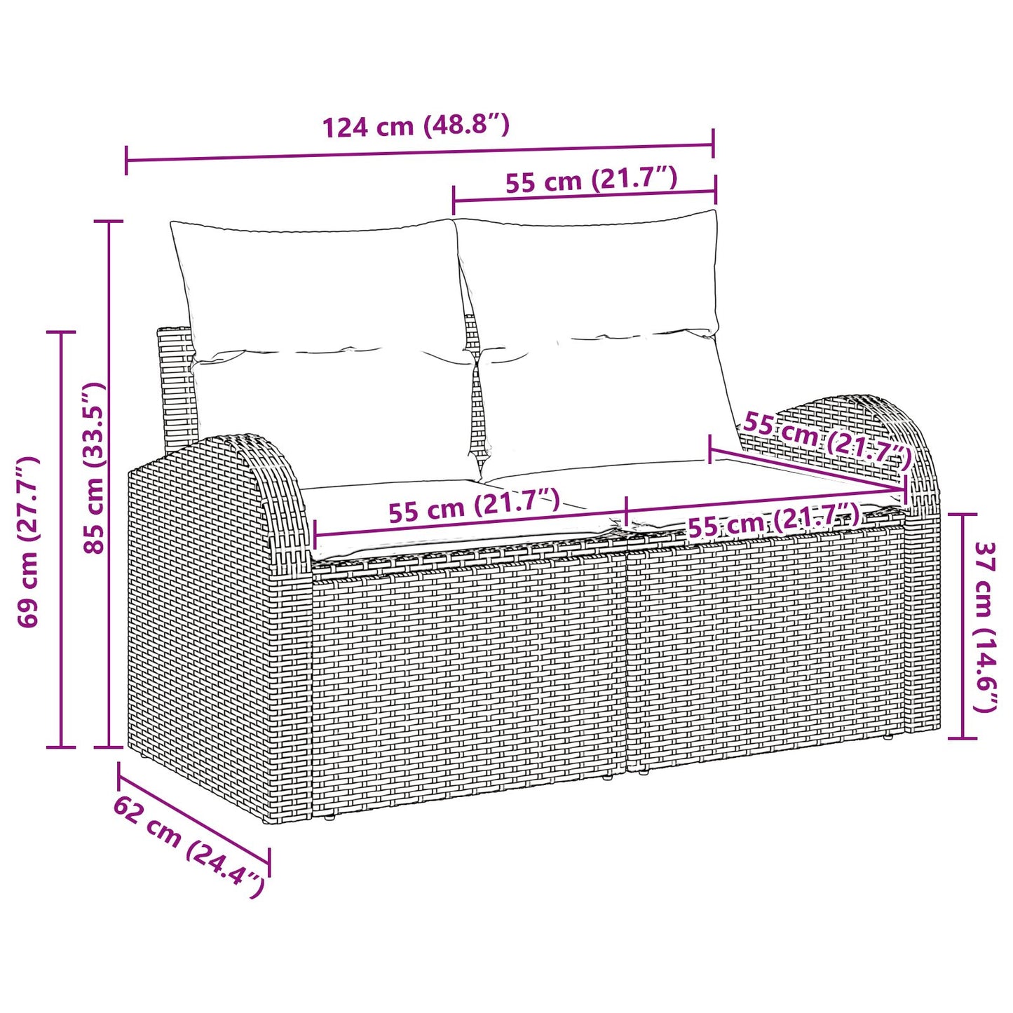 2-Zits Tuin Sofa Met Kussens Poly Rattan Bruin en crème geen opslag