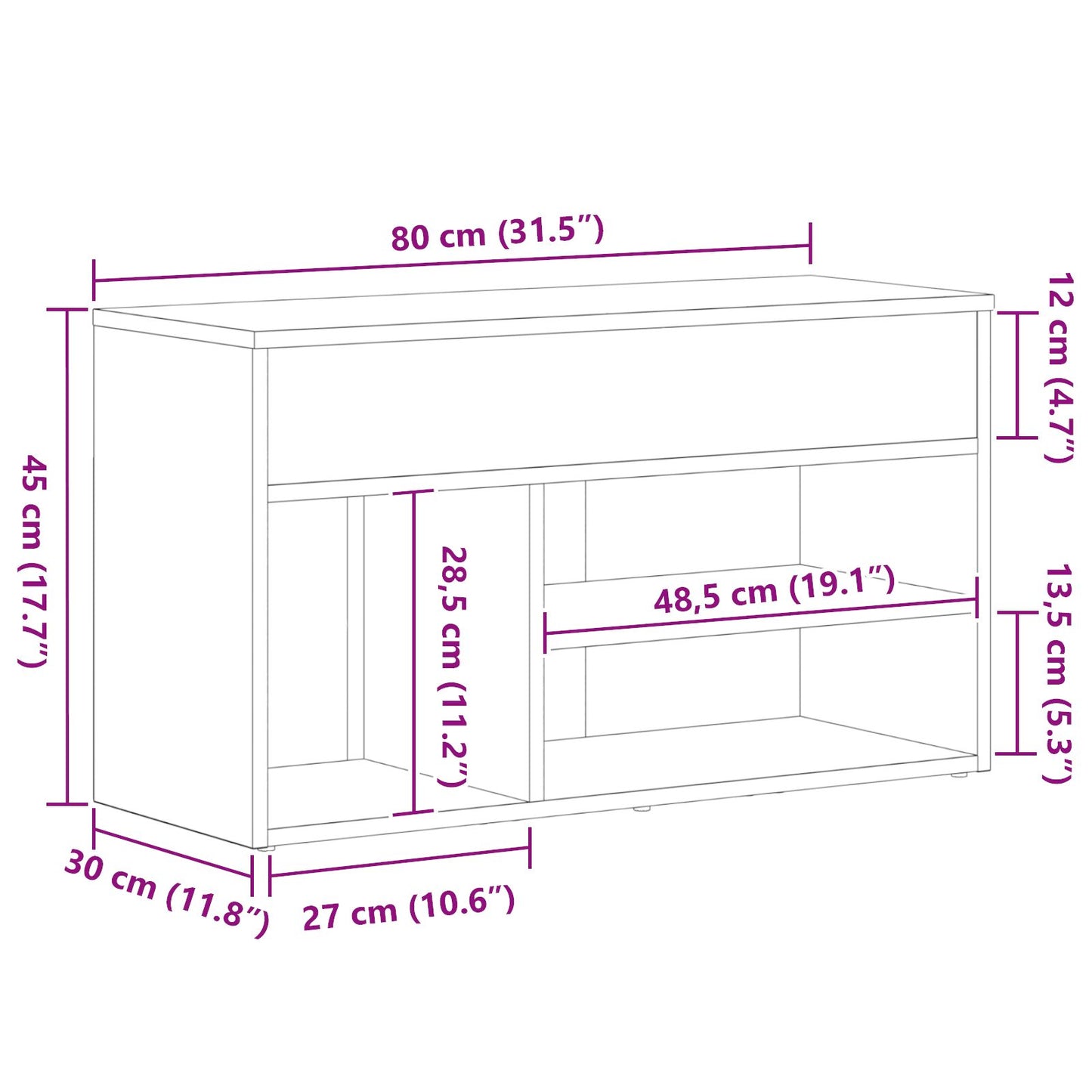 Bankje 60X30X45 Cm Geengineerd Hout Zwart eiken 80 x 30 x 45 cm
