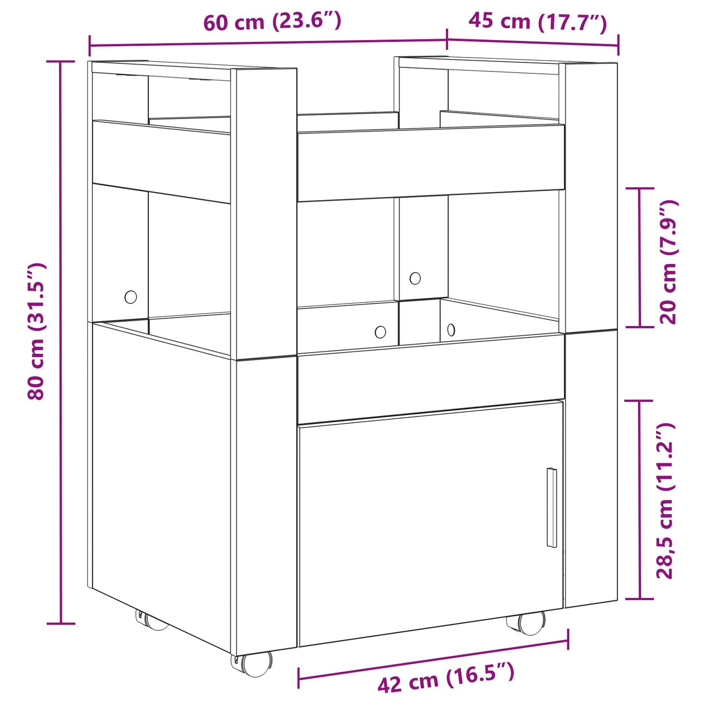 Keuken Trolley 60X45X80 Cm Bewerkt Hout Artisan eiken