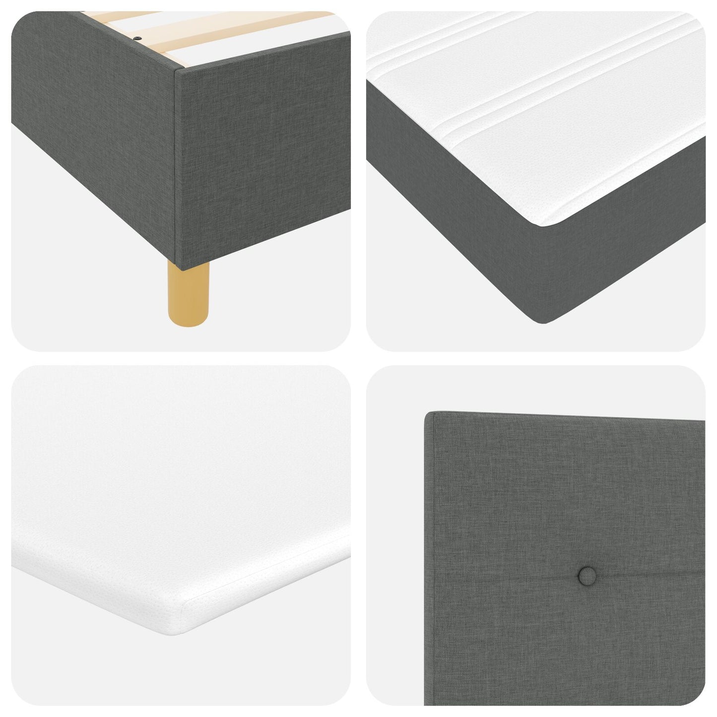 Boxspring Bed Met Matras & Bank Stof Donkergrijs 90 x 190 cm Knopgestikt