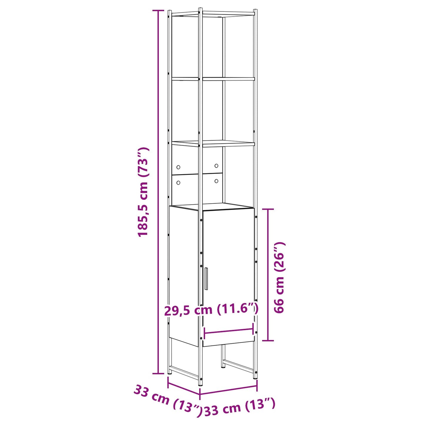 Badkamerkast Sonoma Eik 33X33X185,5 Cm Hout Zwart Eiken