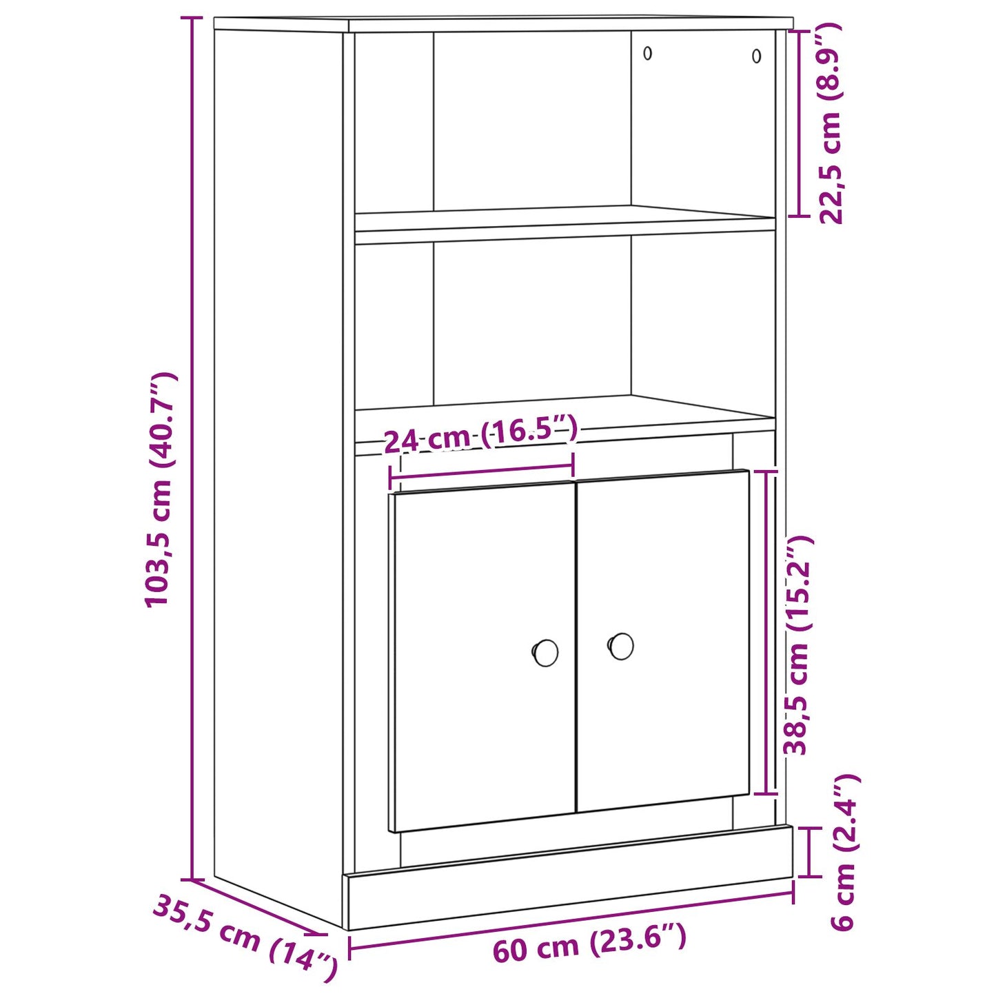 Hoge Kast Zwart Eiken 60X35.5X103.5 Cm Bewerkt Hout