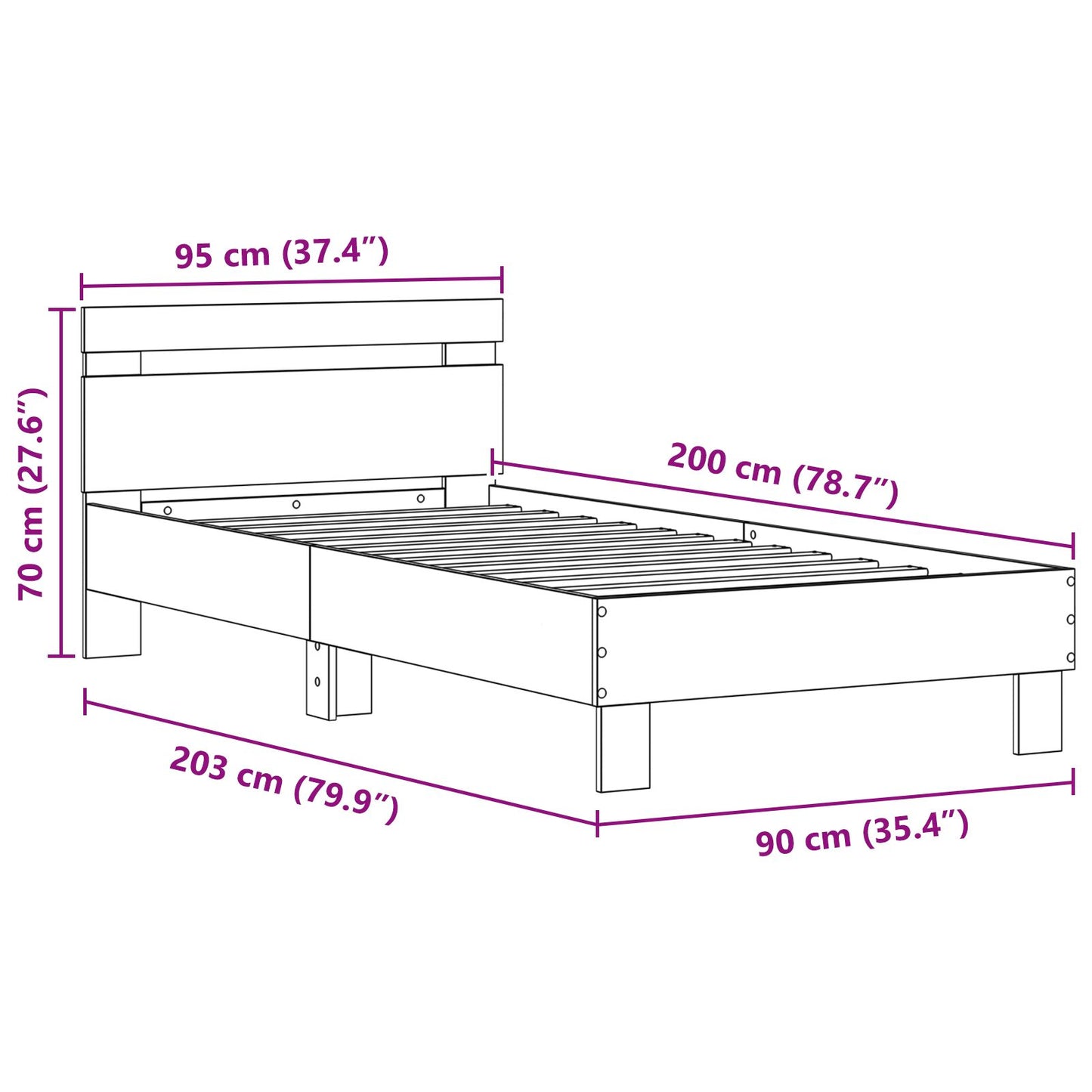 Bedframe Met Led-Verlichting Gefabriceerd Hout Zwart Eiken 90 x 200 cm