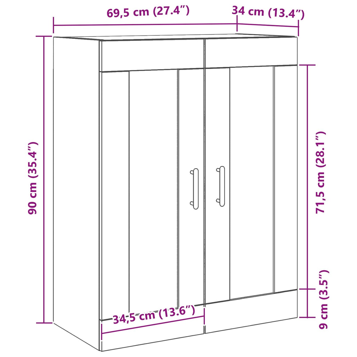 Highboard 69,5X34X90 Cm Gefabriceerd Hout Zwart eiken