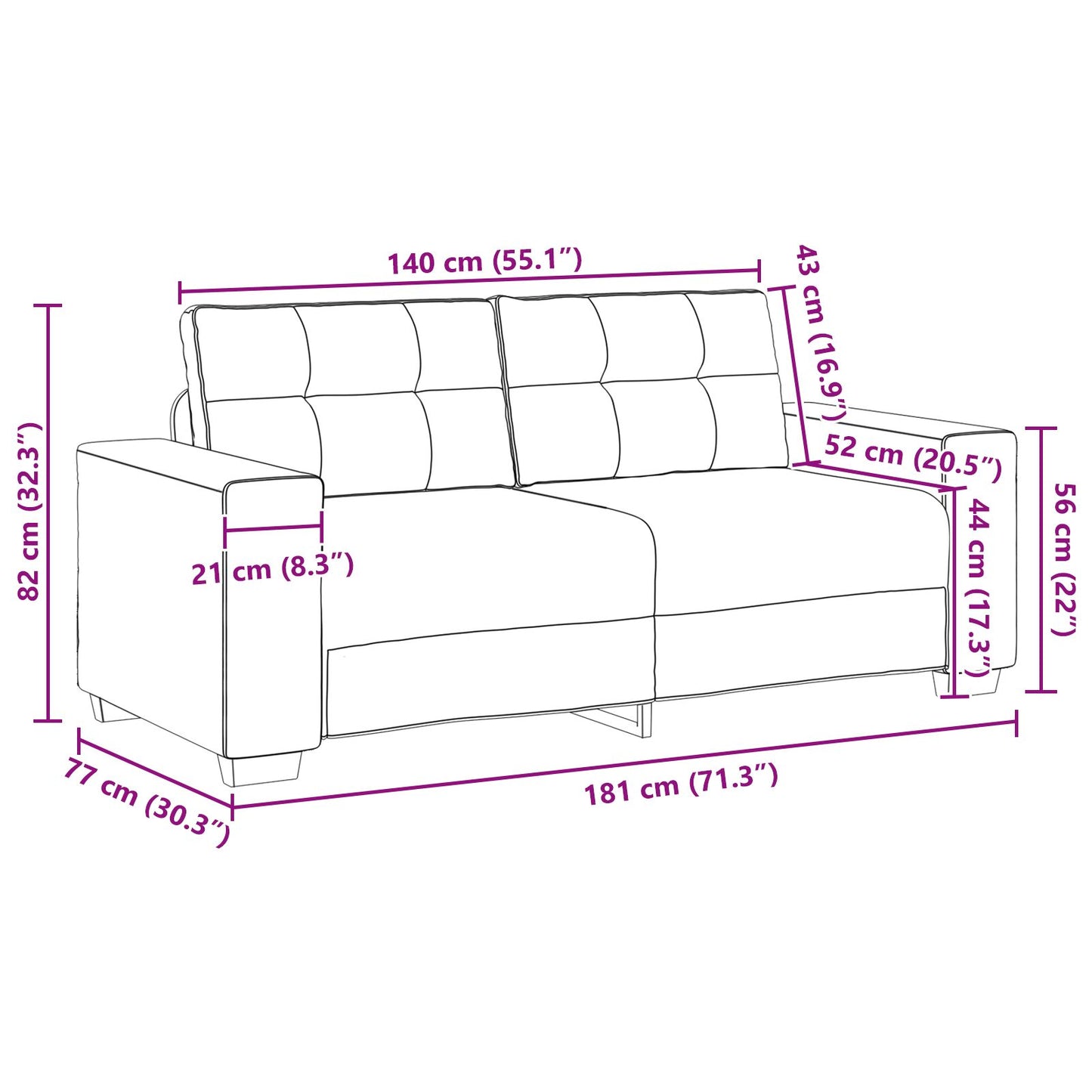 Loveseat Sofa Faux Leer Donkergrijs 140 cm 140 cm