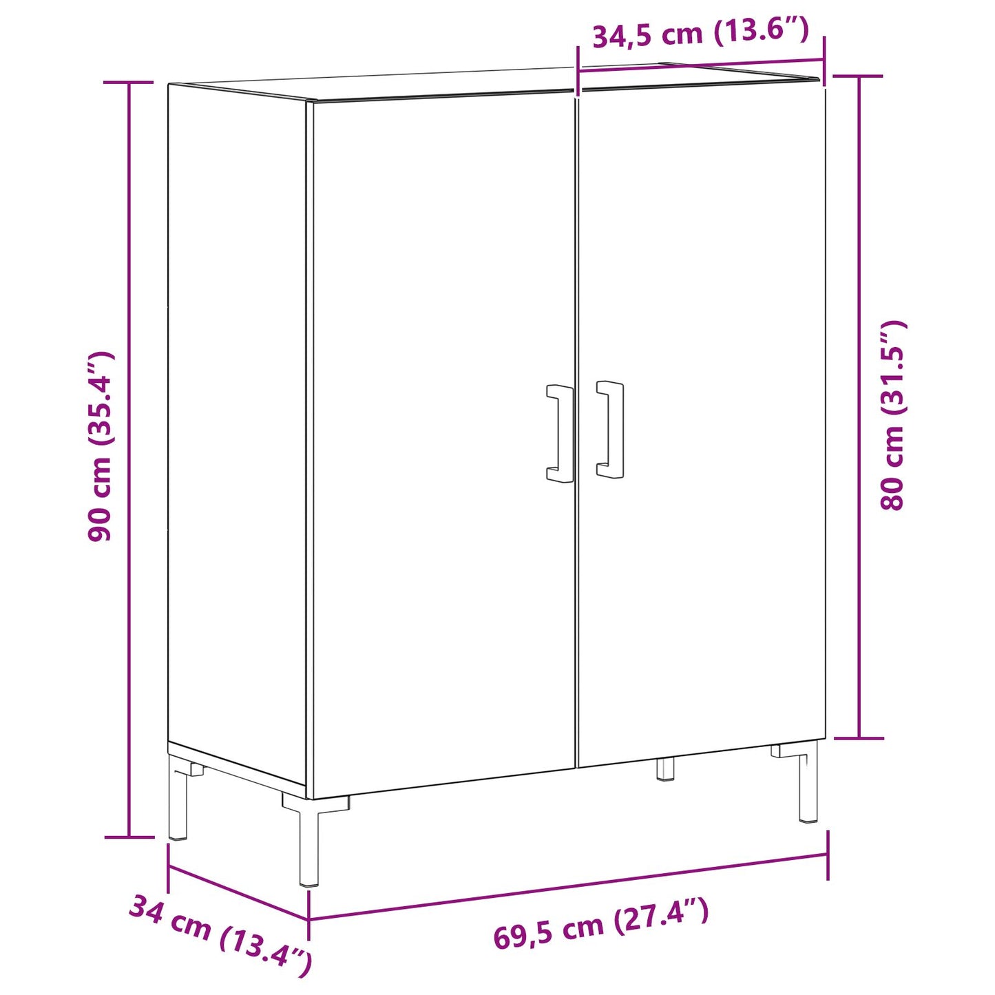 Dressoir Zwart Eiken 69,5X34X90 Cm Geprefabriceerd Hout