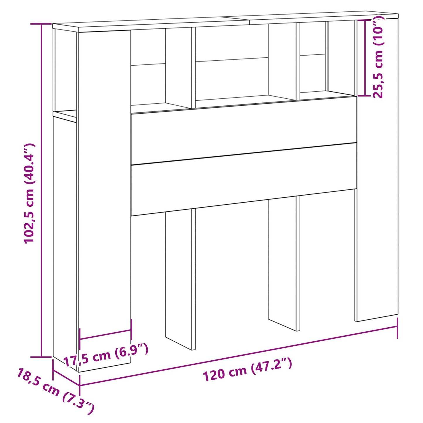 Hoofdbord Kasten Zwart Eiken 120X19X104,5 Cm Bewerkt Hout