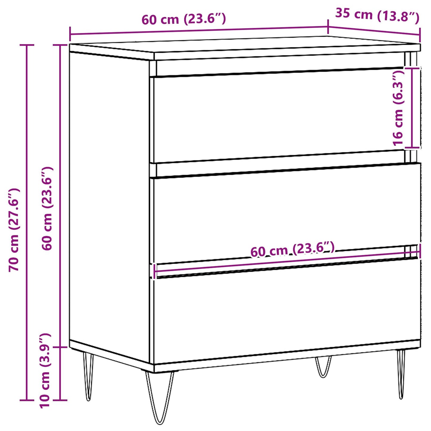 Dressoir Met Lades 60X35X70 Cm Geëngineerd Hout Oude hout