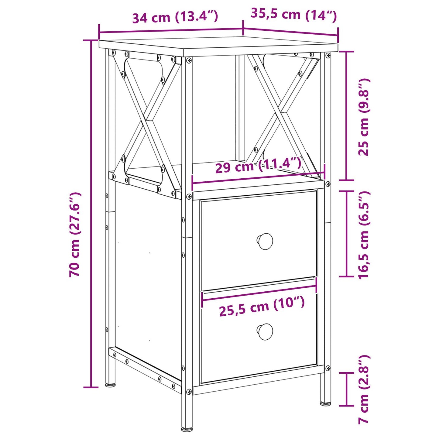 Nachtkastjes 2 Stuks Zwart Eiken 34X35,5X70 Cm Bewerkt Hout
