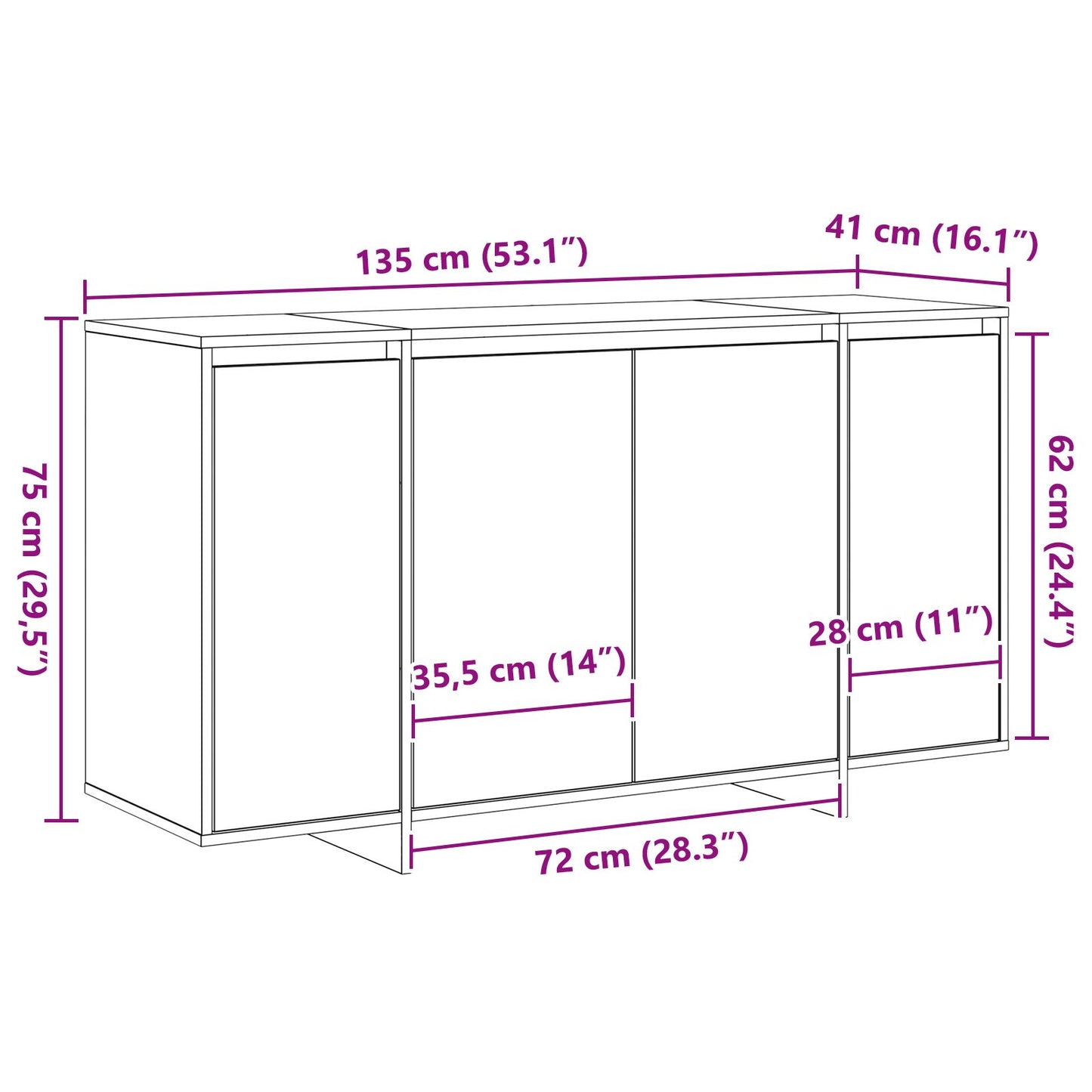 Zwart Eiken Dressoir Zwart Eiken Houtfineer 135 X 41 X 75 Cm