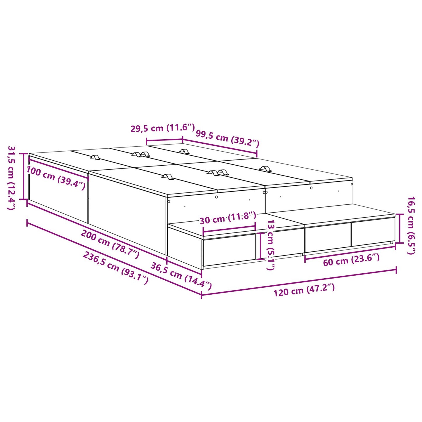 Opbergbedframe Zwart Eiken 120X200 Cm Artisanaal Eiken