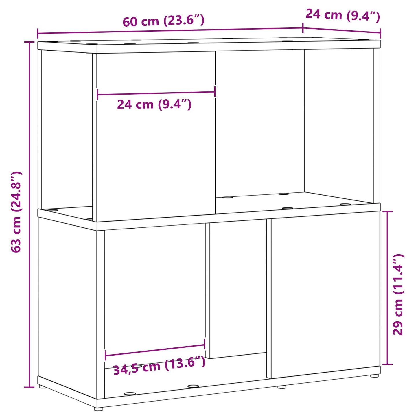 Boekenrek Geëngineerd Hout Zwart eiken 60 x 24 x 63 cm