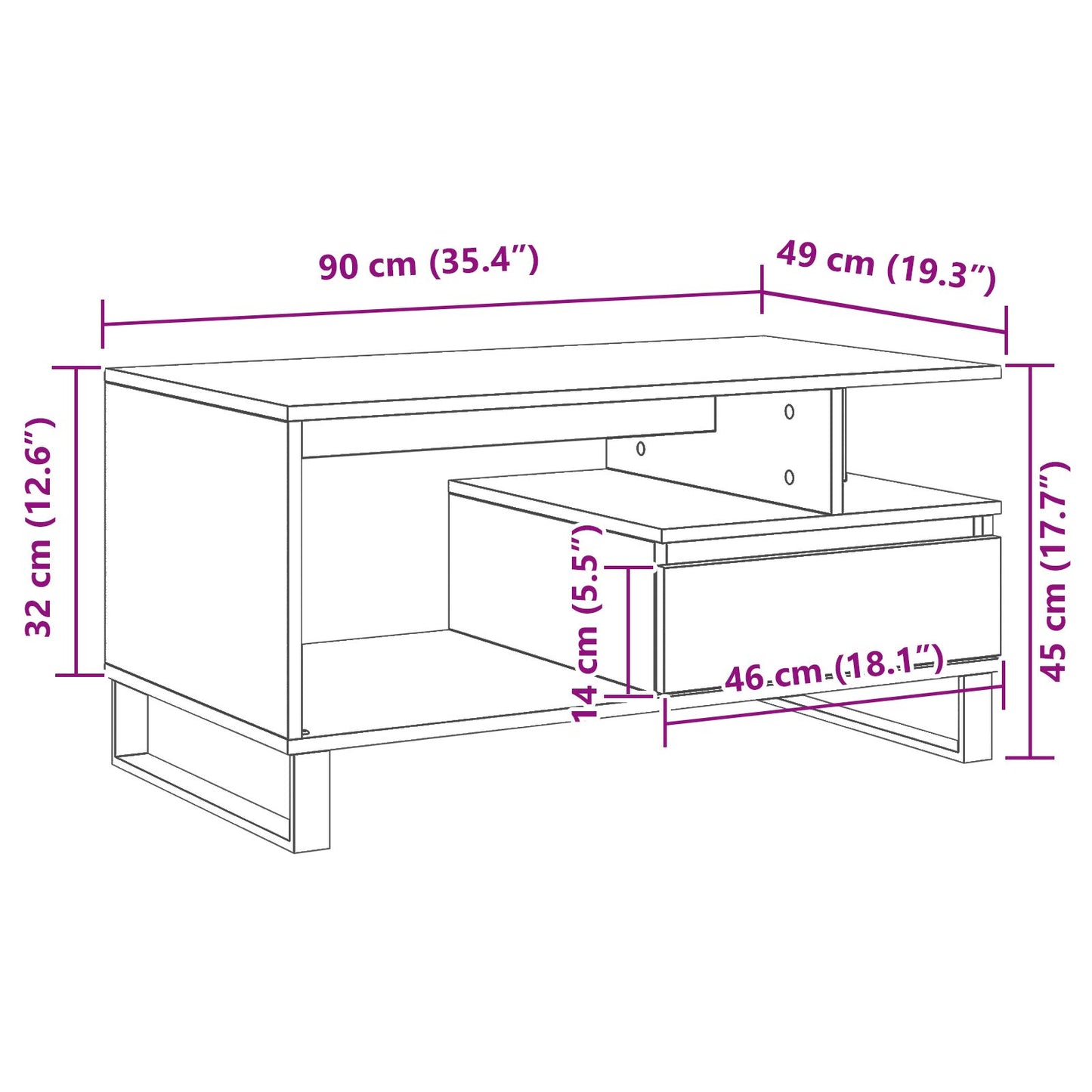 Salontafel 90X49X45 Cm Bewerkt Hout Zwart eiken
