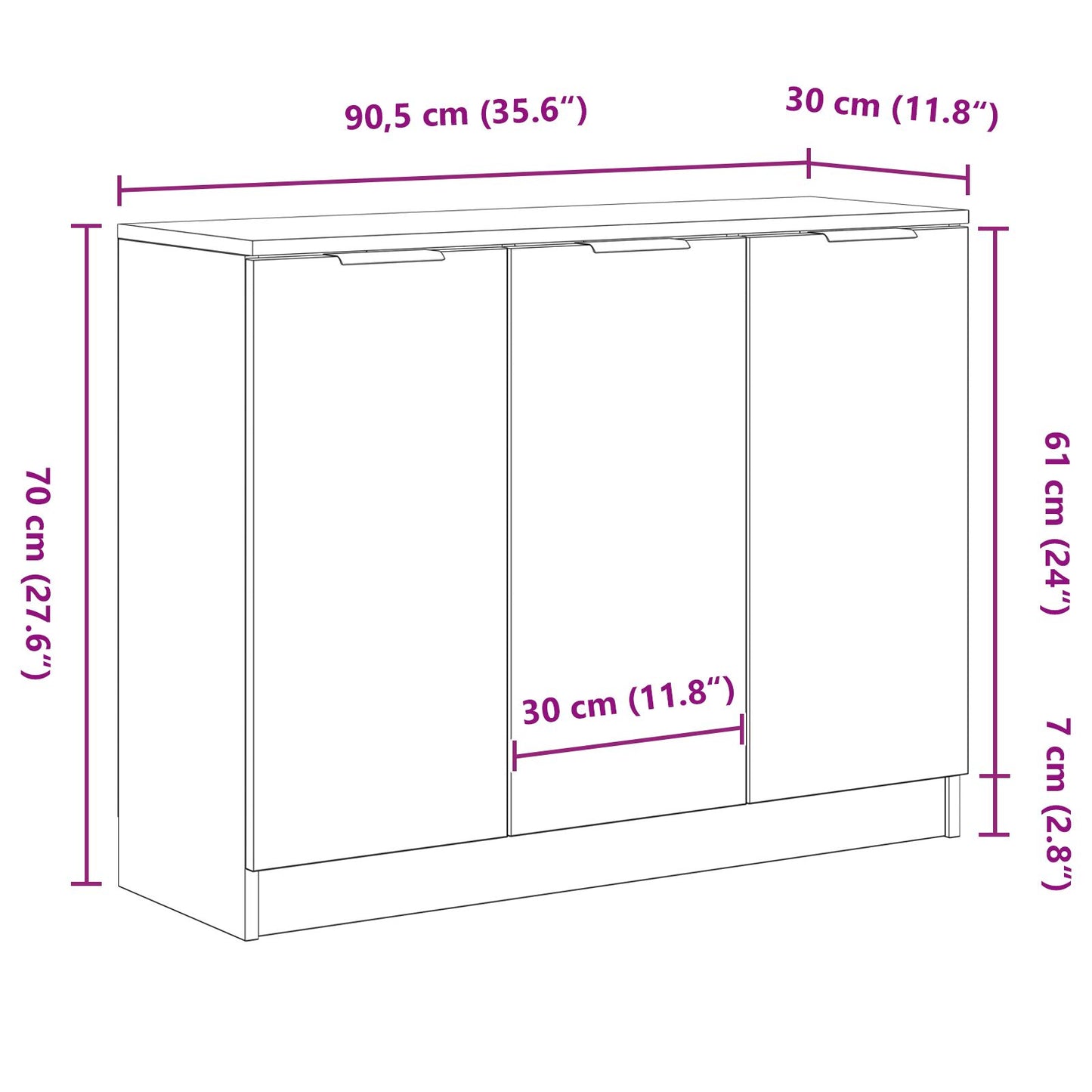 Dressoir Zwart Eiken 90,5X30X70 Cm Engineered Wood