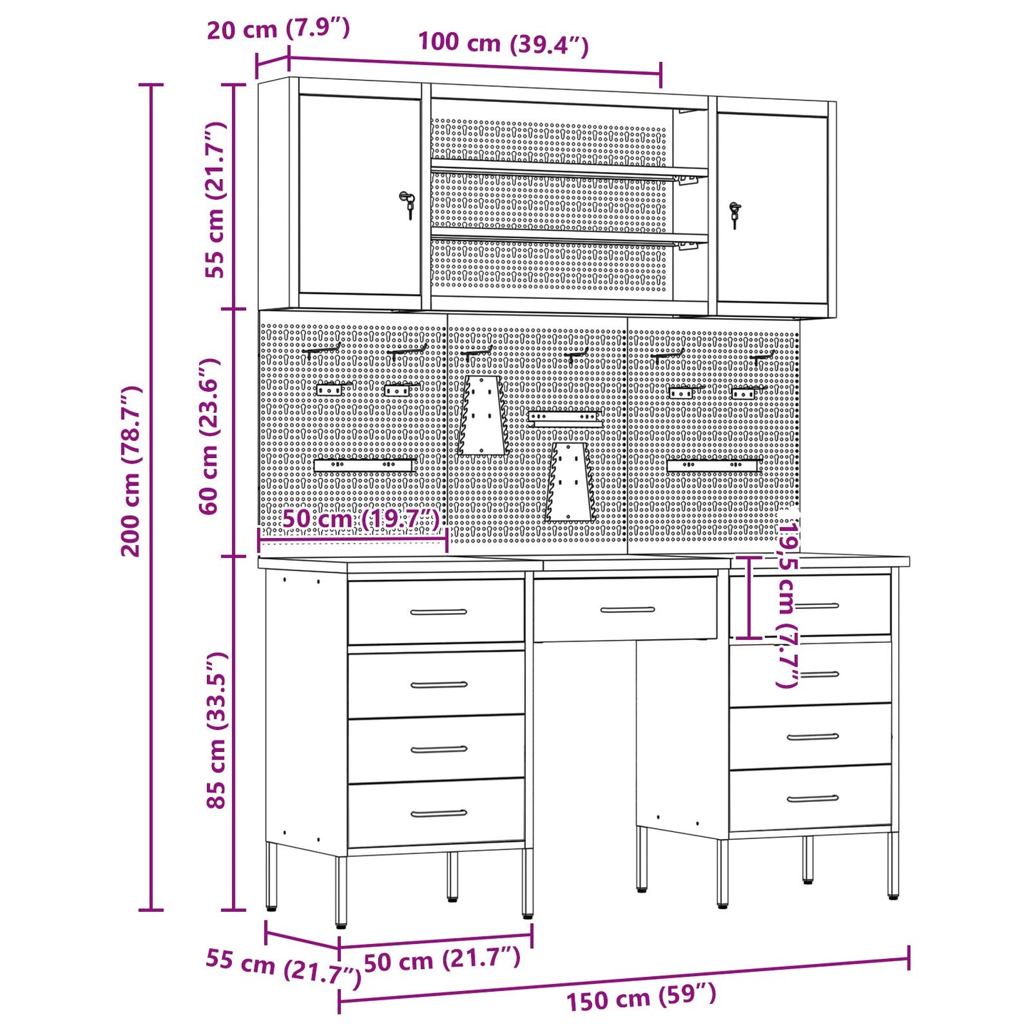 7-Delige Werkcabinet En Pegboard Set Rood Mdf En Metaal
